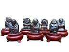 Hand Made Banded Tiger Iron Jasper - Far Eastern Gods on Wooden Stands In A Set of 7 - From Australia
