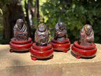Hand Made Banded Tiger Iron Jasper - Far Eastern Gods on Wooden Stands In A Set of 7 - From Australia