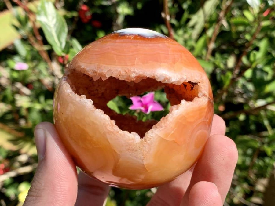 Polished Laughing Carnelian Agate Sphere x 1 From Madagascar
