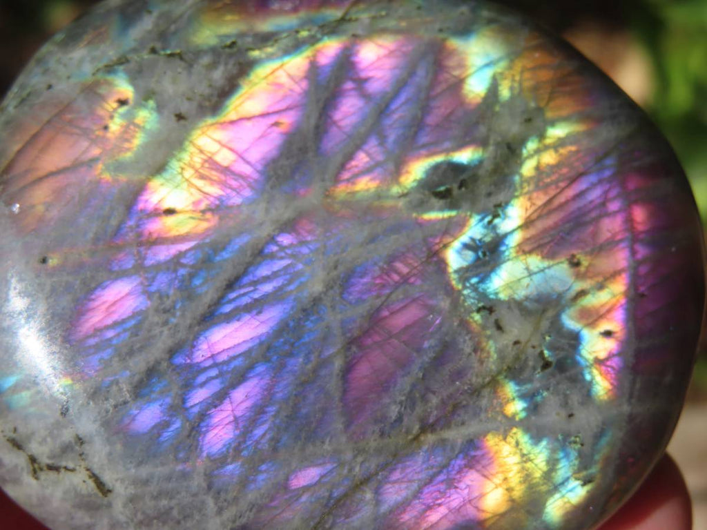 Polished Purple Sunset Labradorite Palm Stone x 1 From Tulear, Madagascar