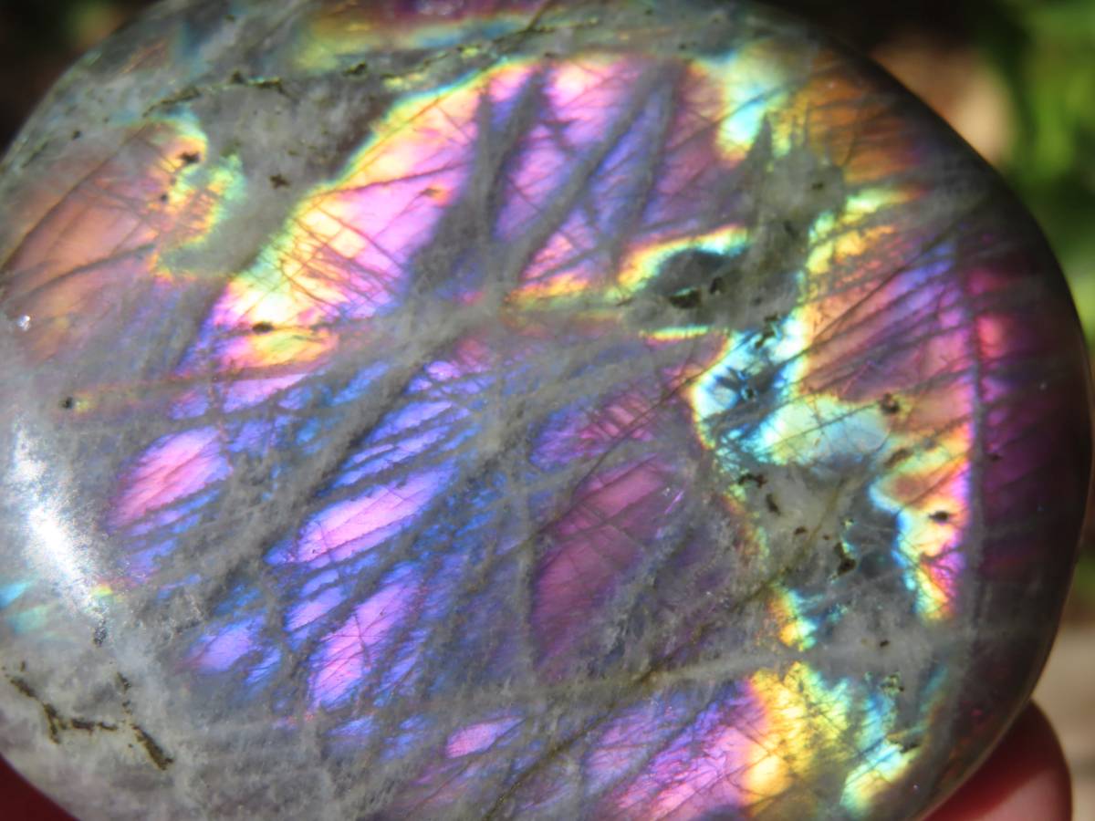 Polished Purple Sunset Labradorite Palm Stone x 1 From Tulear, Madagascar