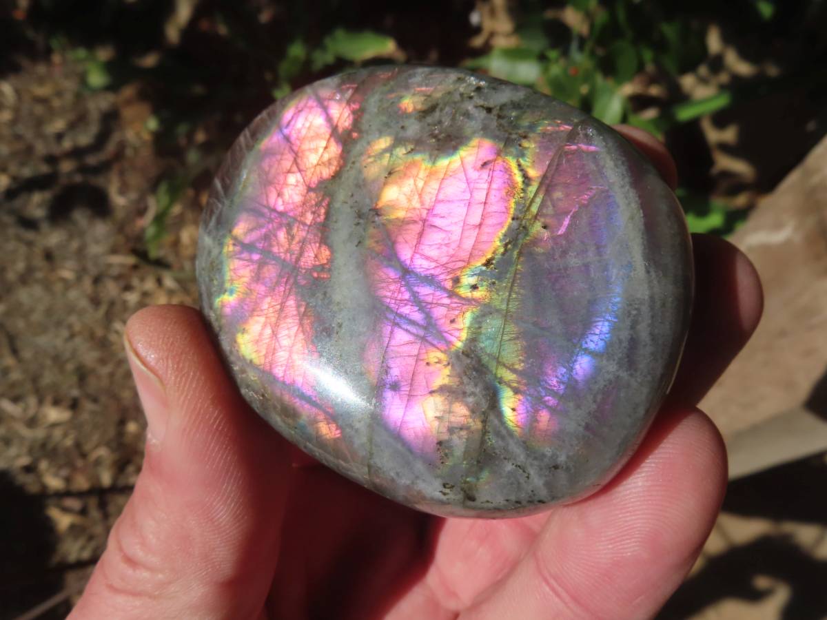 Polished Purple Sunset Labradorite Palm Stone x 1 From Tulear, Madagascar