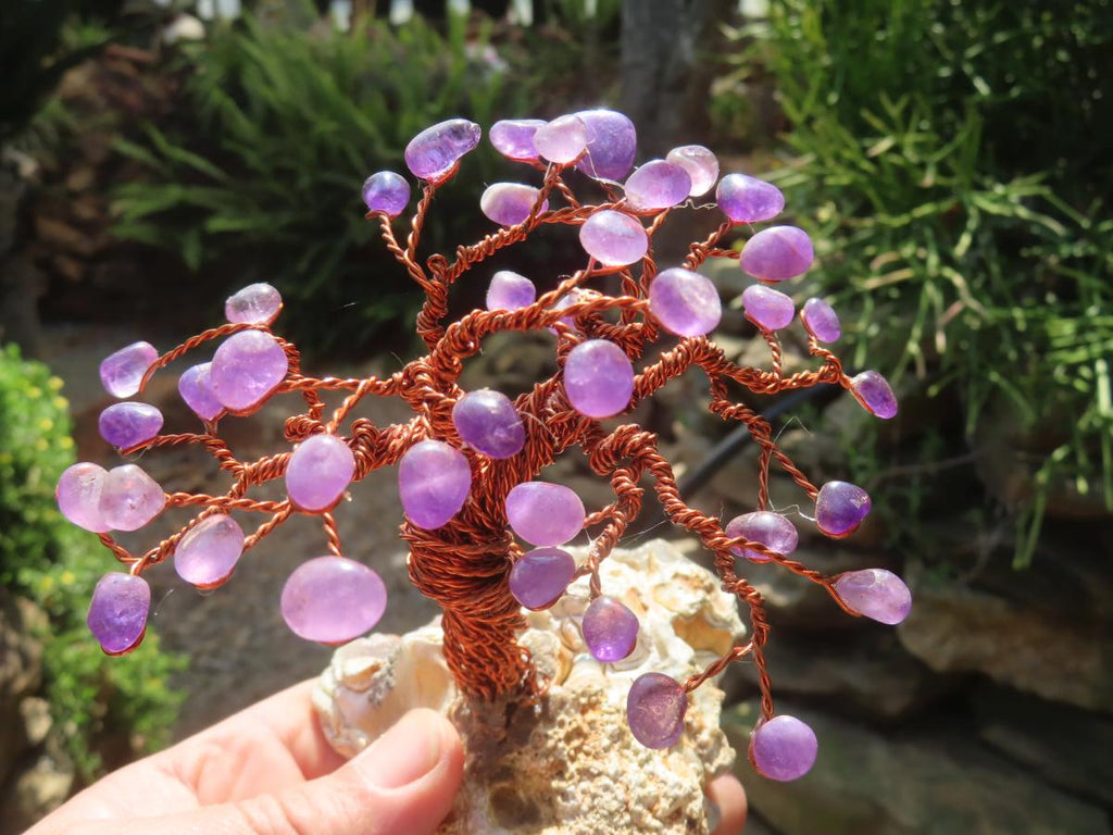 Hand made Amethyst and Copper Gemstone Art Tree. Made in South Africa