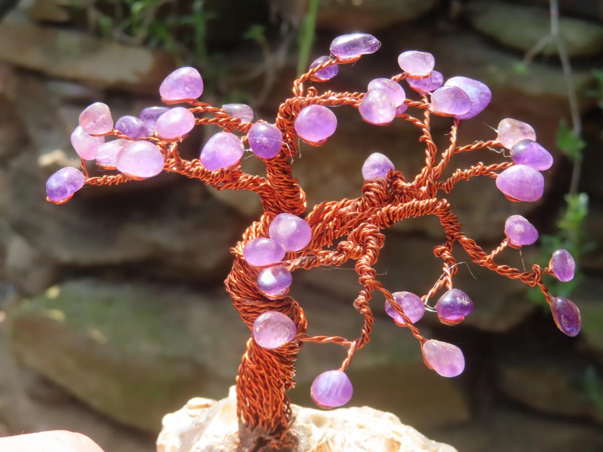 Hand made Amethyst and Copper Gemstone Art Tree. Made in South Africa
