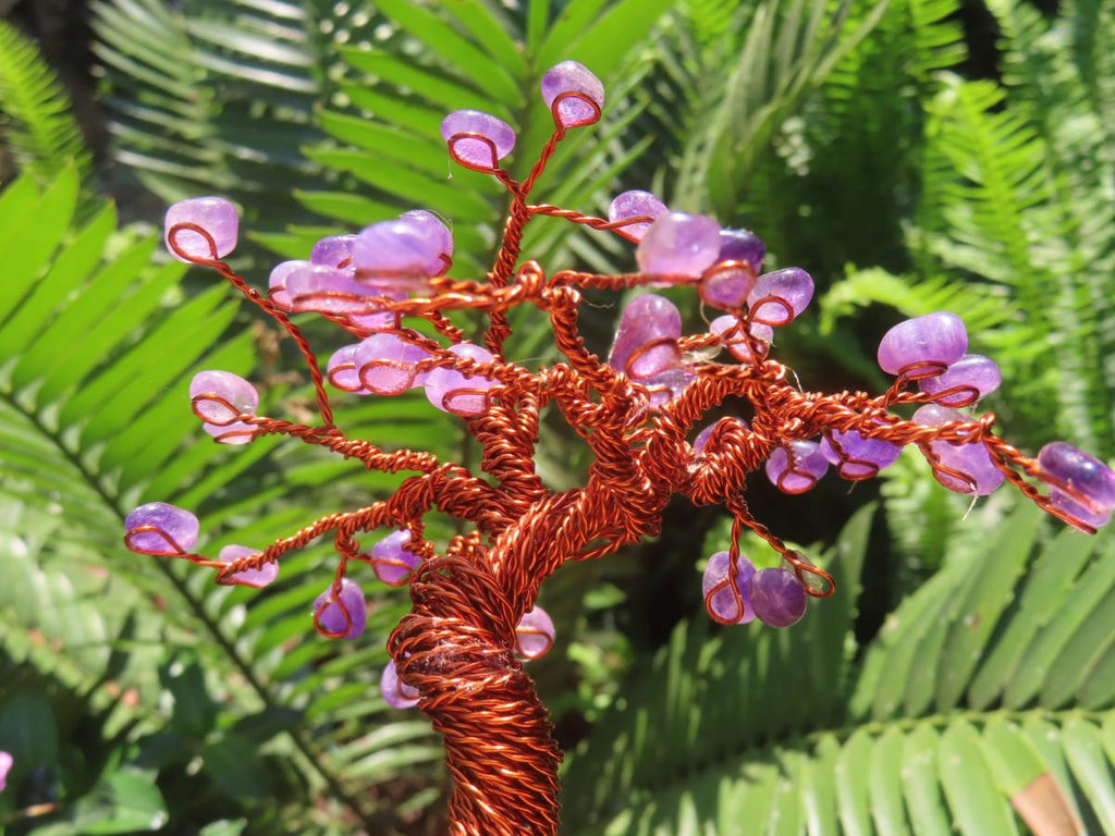 Hand made Amethyst and Copper Gemstone Art Tree. Made in South Africa