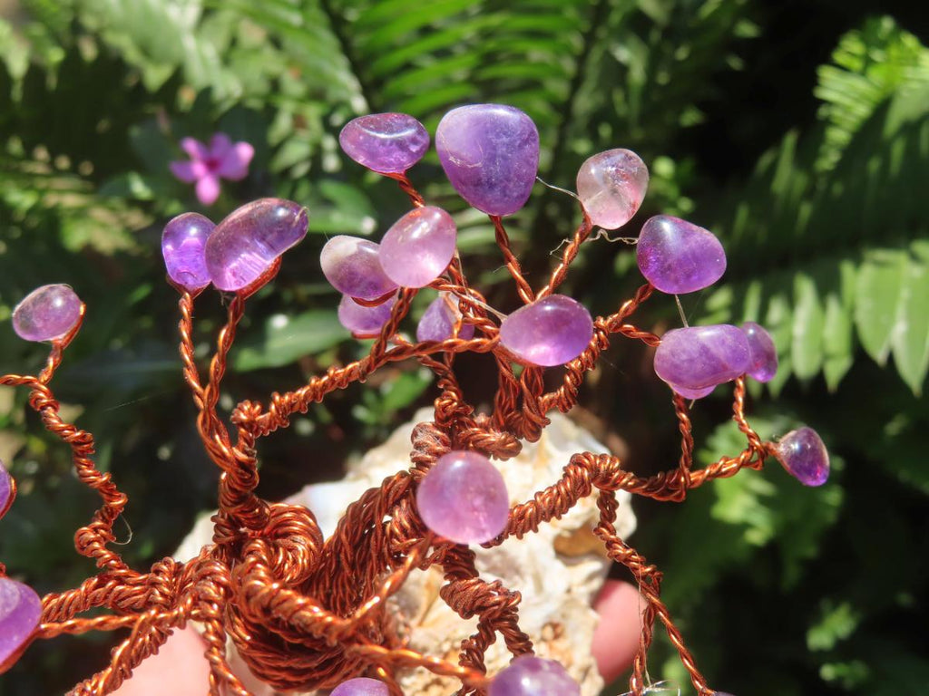 Hand made Amethyst and Copper Gemstone Art Tree. Made in South Africa