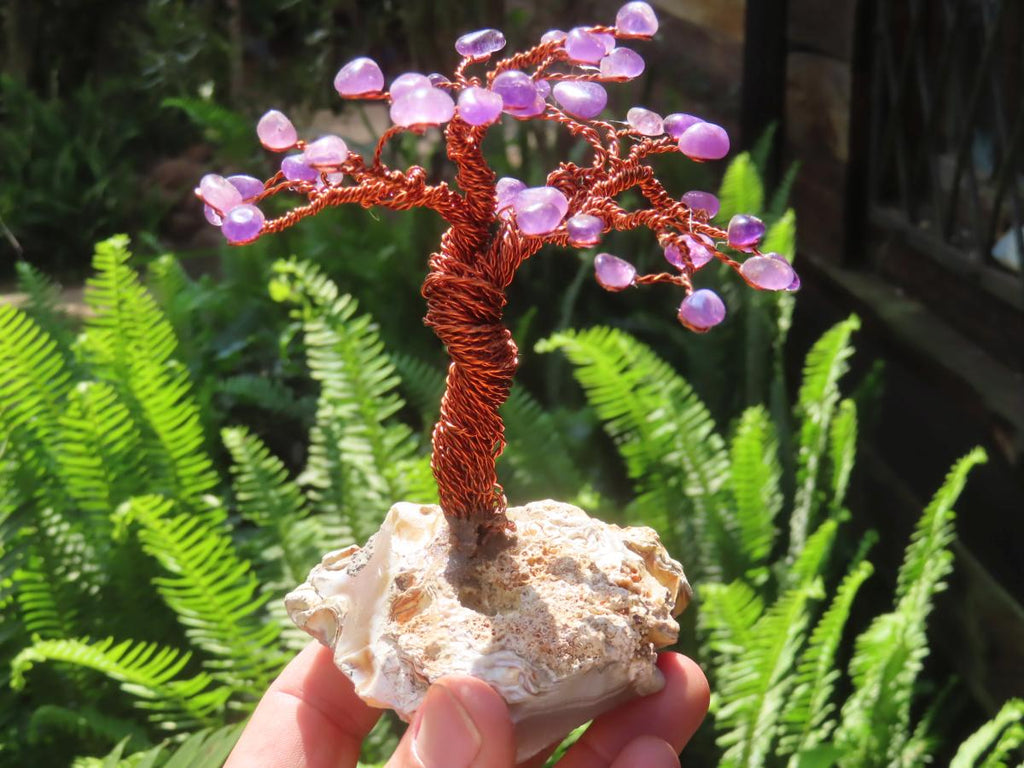 Hand made Amethyst and Copper Gemstone Art Tree. Made in South Africa