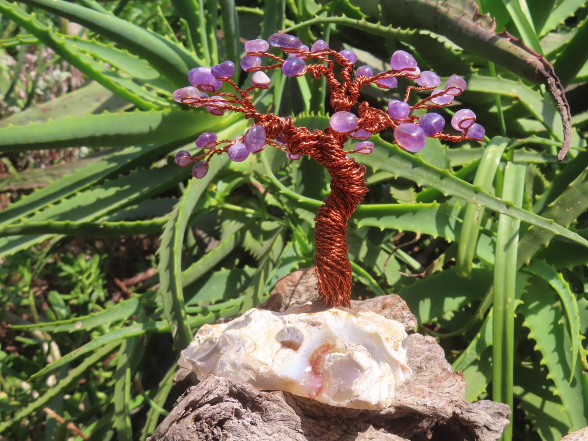 Hand made Amethyst and Copper Gemstone Art Tree. Made in South Africa