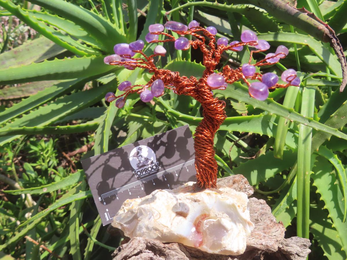 Hand made Amethyst and Copper Gemstone Art Tree. Made in South Africa