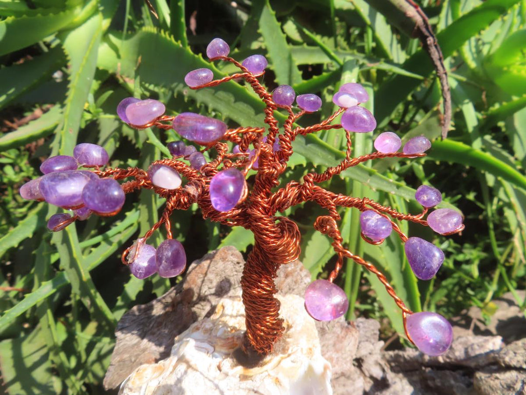 Hand made Amethyst and Copper Gemstone Art Tree. Made in South Africa