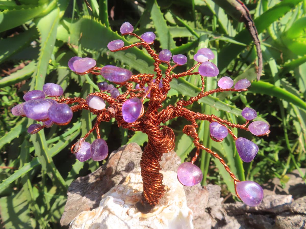 Hand made Amethyst and Copper Gemstone Art Tree. Made in South Africa