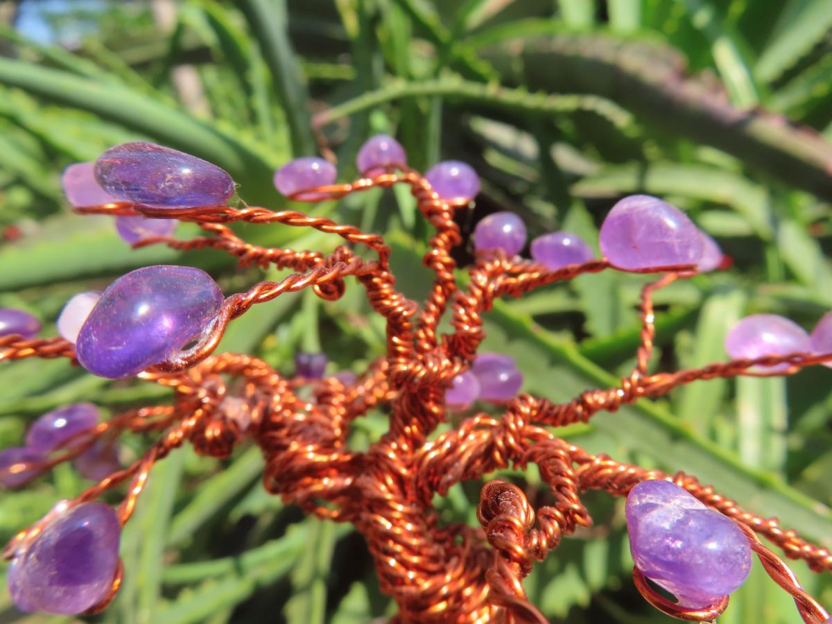 Hand made Amethyst and Copper Gemstone Art Tree. Made in South Africa
