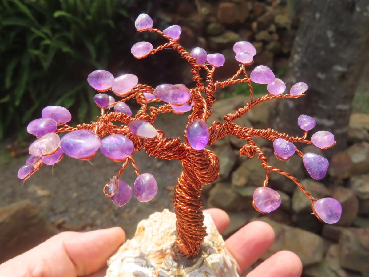Hand made Amethyst and Copper Gemstone Art Tree. Made in South Africa
