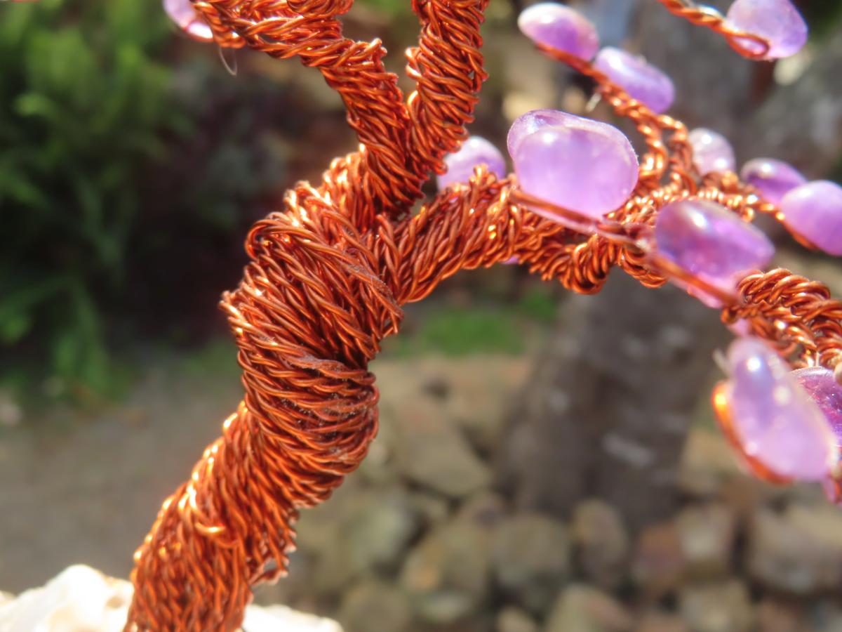 Hand made Amethyst and Copper Gemstone Art Tree. Made in South Africa