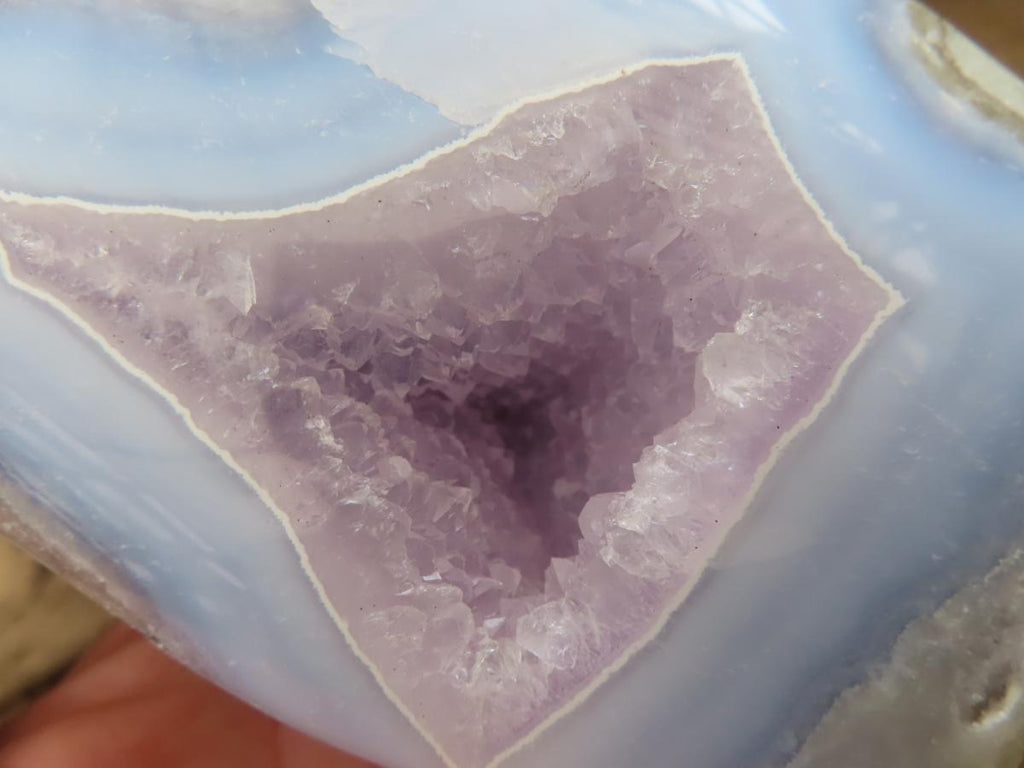 Polished Large Blue Lace Agate with Amethyst Centre, Display Piece x 1 From Nsanje, Malawi