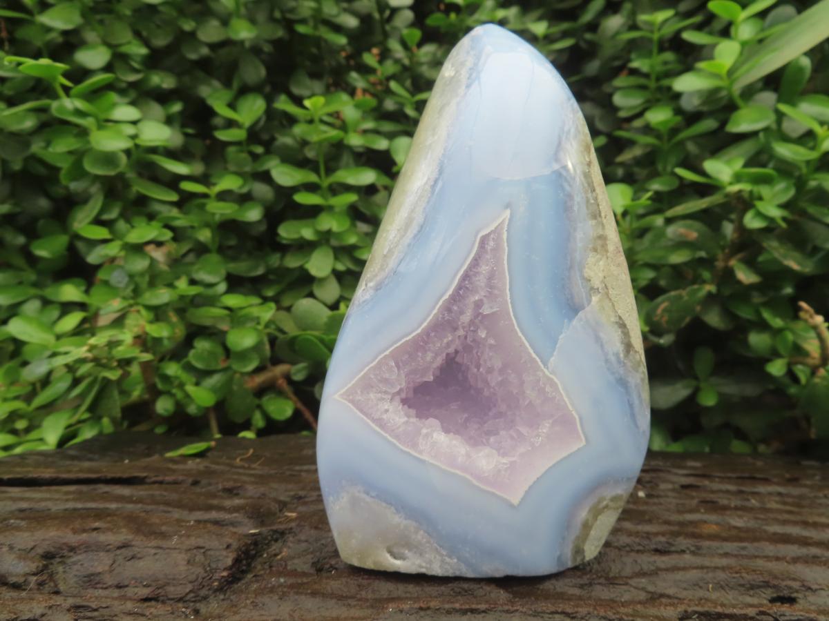 Polished Large Blue Lace Agate with Amethyst Centre, Display Piece x 1 From Nsanje, Malawi