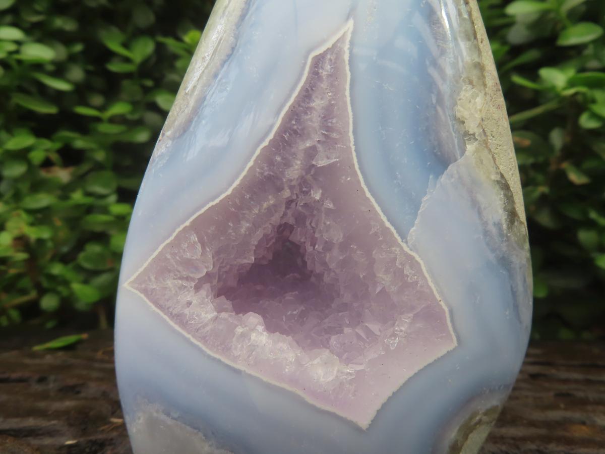 Polished Large Blue Lace Agate with Amethyst Centre, Display Piece x 1 From Nsanje, Malawi