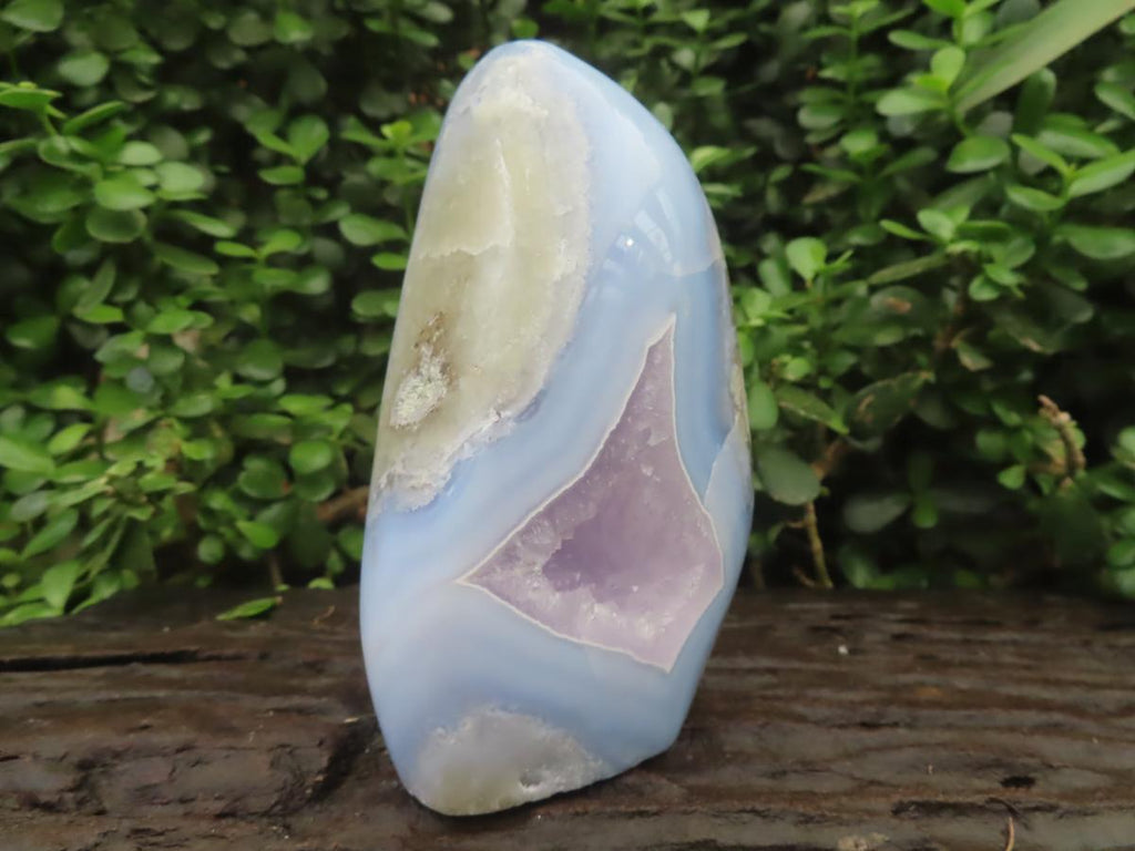 Polished Large Blue Lace Agate with Amethyst Centre, Display Piece x 1 From Nsanje, Malawi