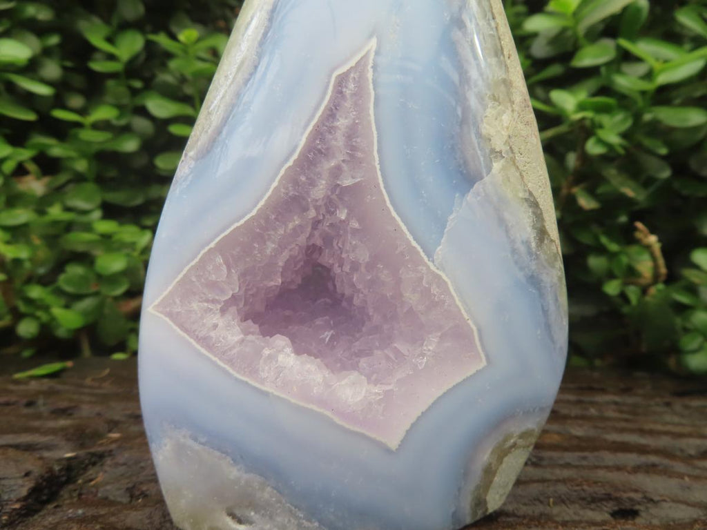 Polished Large Blue Lace Agate with Amethyst Centre, Display Piece x 1 From Nsanje, Malawi