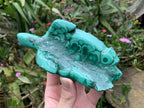 Hand-Made Banded Flower Malachite Turtle Carving x 1 From Congo