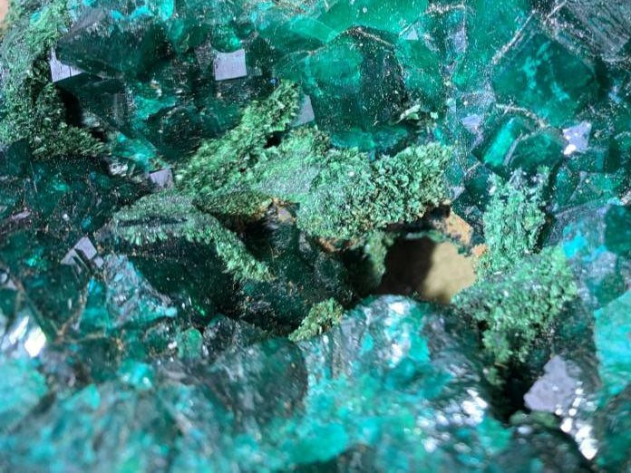 Natural Rare Dioptase and Crystalline Malachite Specimen x 1 From Likasi, Congo
