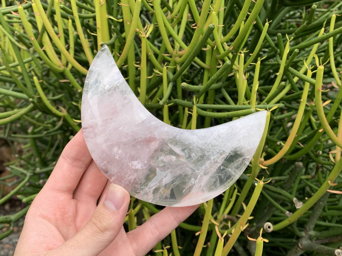 Polished Gemmy Star Girasol Rose Quartz Crescent Moon x 1 From Ambatondrazaka, Madagascar