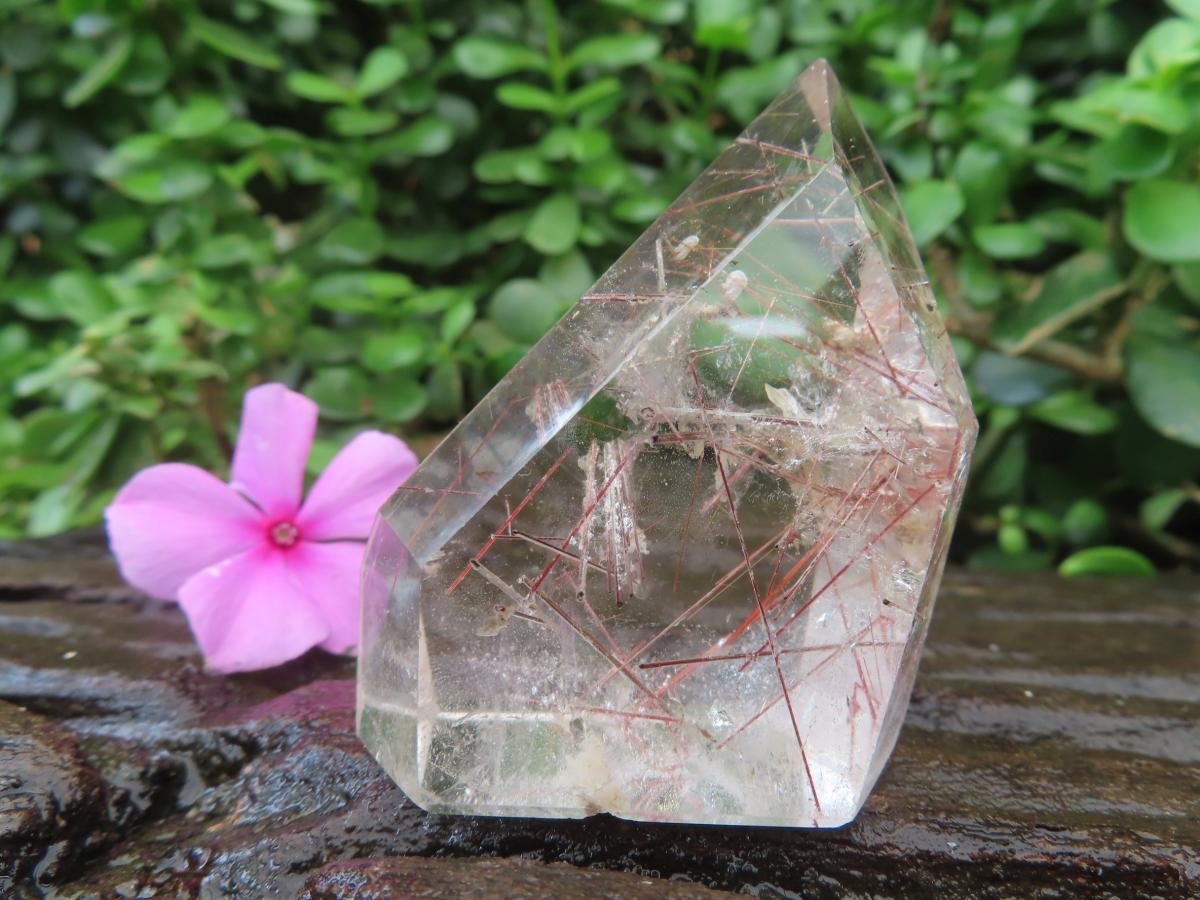 Polished Rare Clear Crystal Quartz with Copper Rutile x 1 From Madagascar