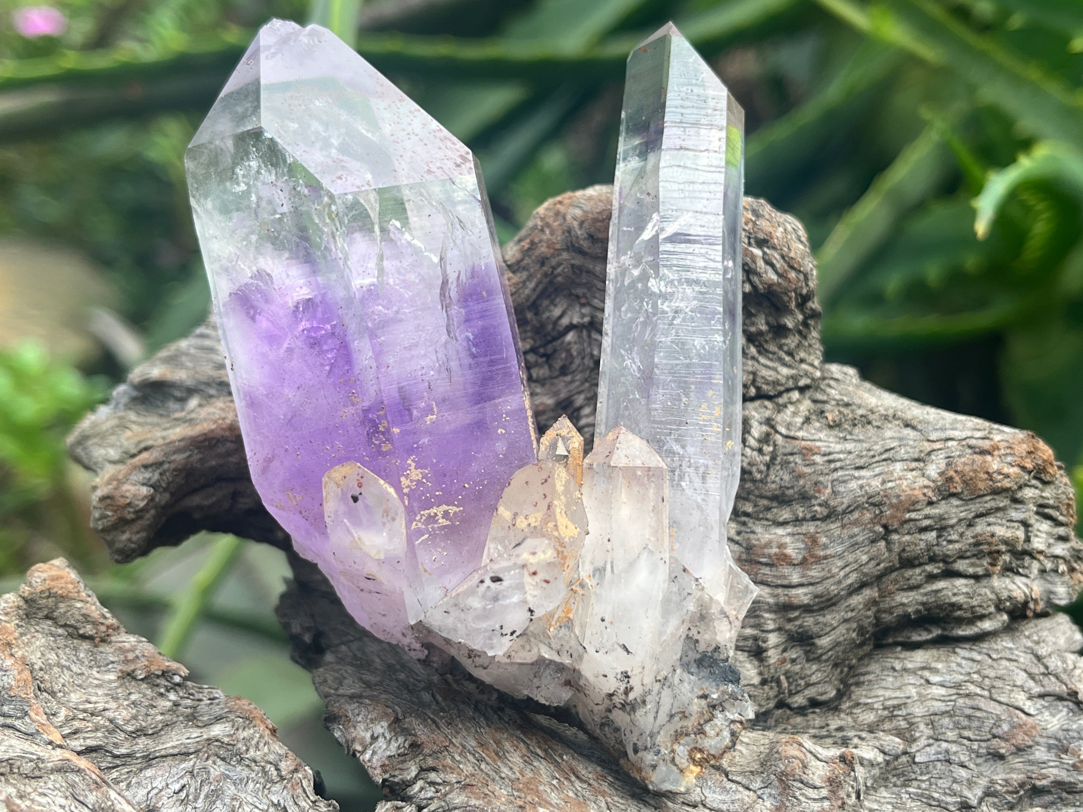 Natural Enhydro Amethyst Twin Crystal Cluster with 7 Water Bubbles x 1 From Brandberg, Namibia