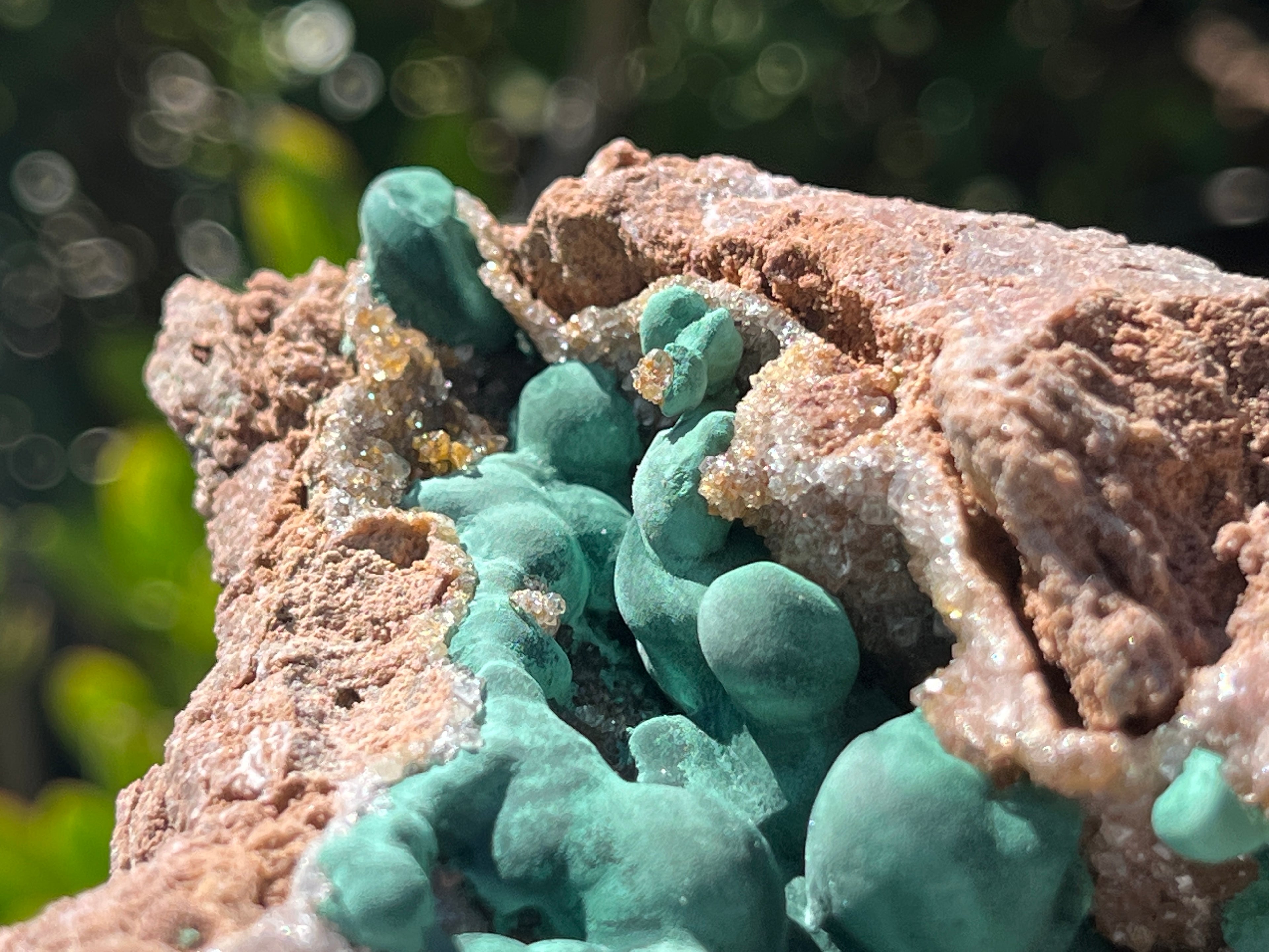 Natural Botryoidal Ball Malachite with Quartz on Dolomite Specimen x 1 From Mindingi Mine, Congo