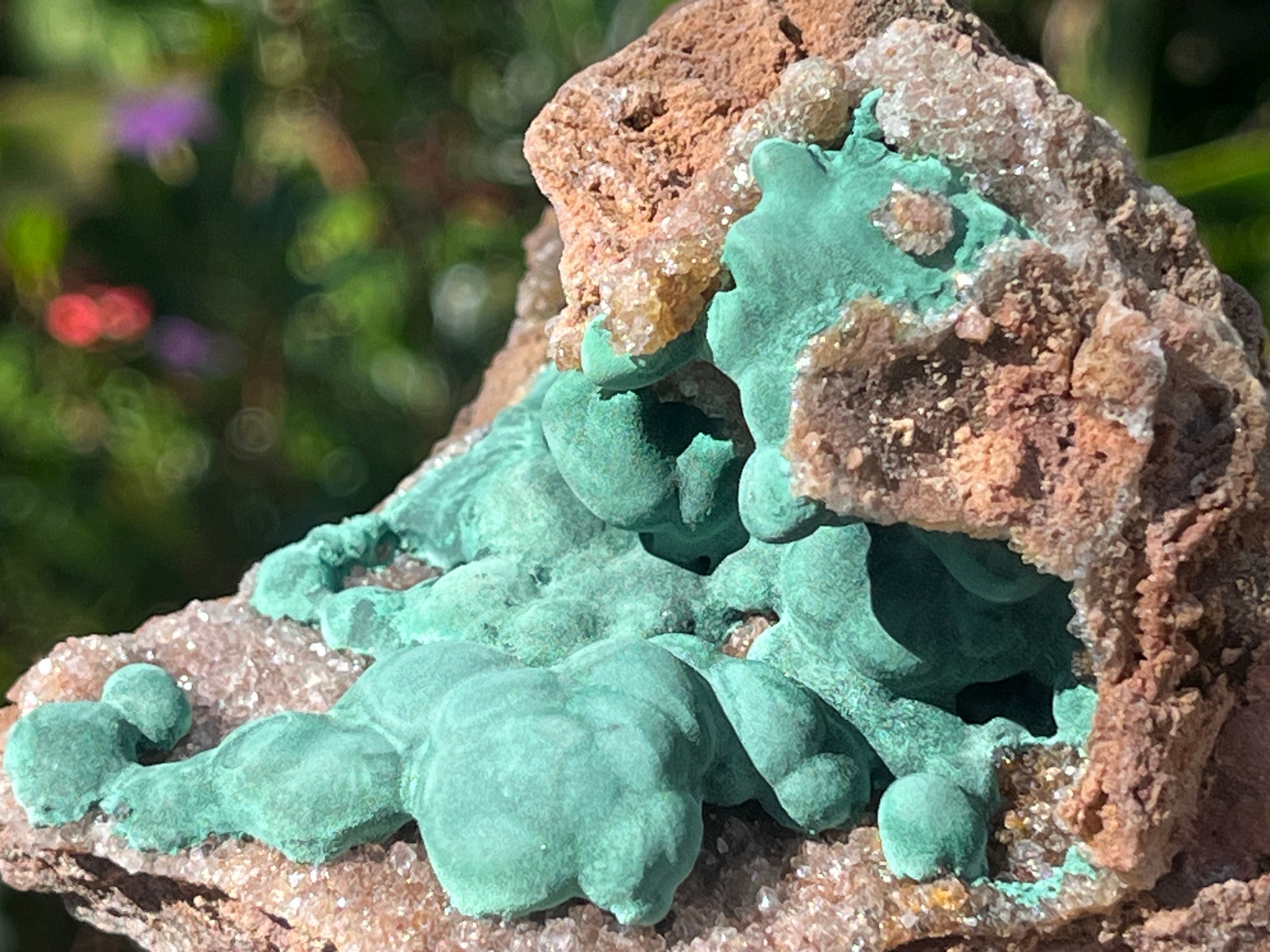 Natural Botryoidal Ball Malachite with Quartz on Dolomite Specimen x 1 From Mindingi Mine, Congo
