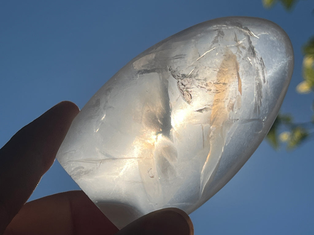 Polished Girasol Pearl Standing Free Form x 1 From Ambatondrazaka, Madagascar