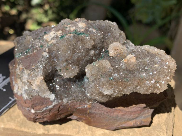 Natural Crystalline Botryoidal Clear Hemimorphite with Malachite on Iron Stone Matrix x 1 From Mindingi Mine, Congo