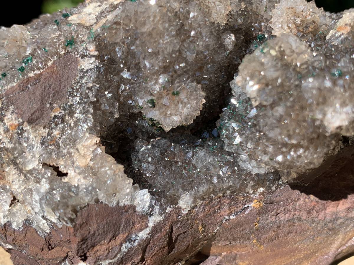 Natural Crystalline Botryoidal Clear Hemimorphite with Malachite on Iron Stone Matrix x 1 From Mindingi Mine, Congo