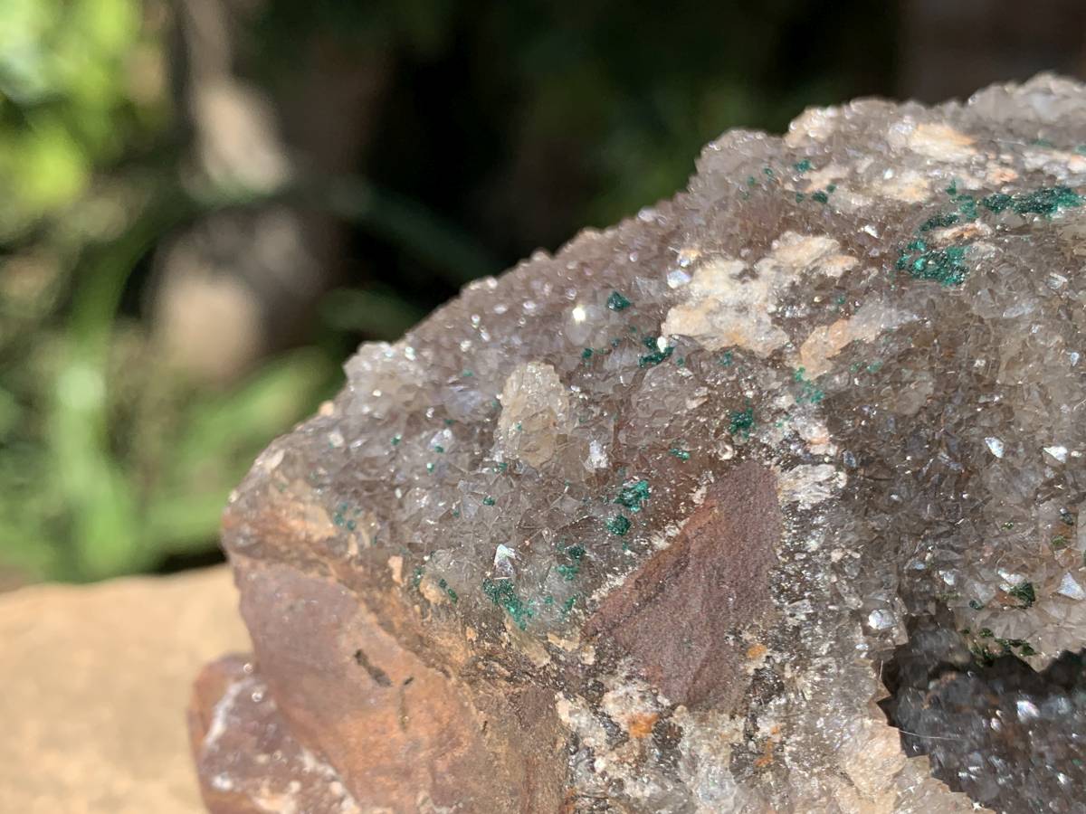 Natural Crystalline Botryoidal Clear Hemimorphite with Malachite on Iron Stone Matrix x 1 From Mindingi Mine, Congo
