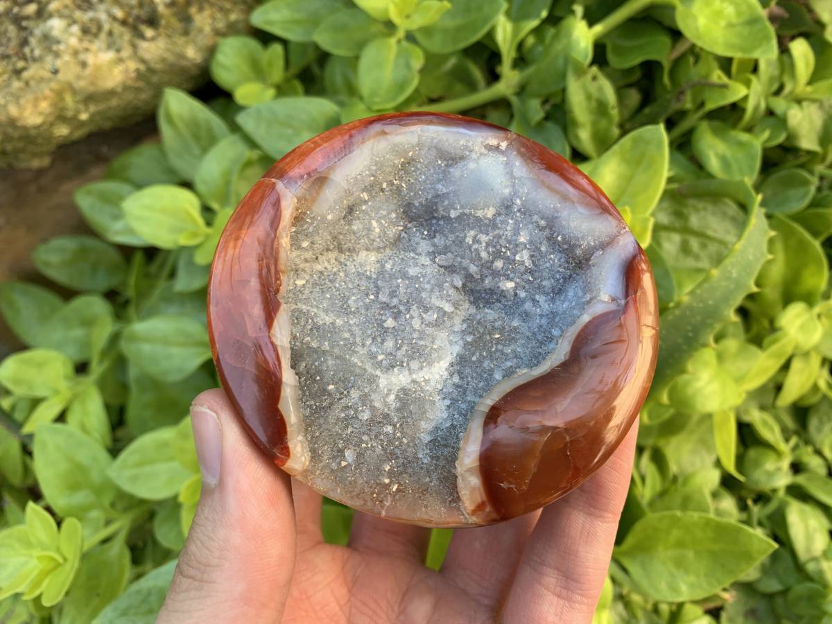 Polished Red Carnelian Crystalline Geode Bowl x 1 From Madagascar
