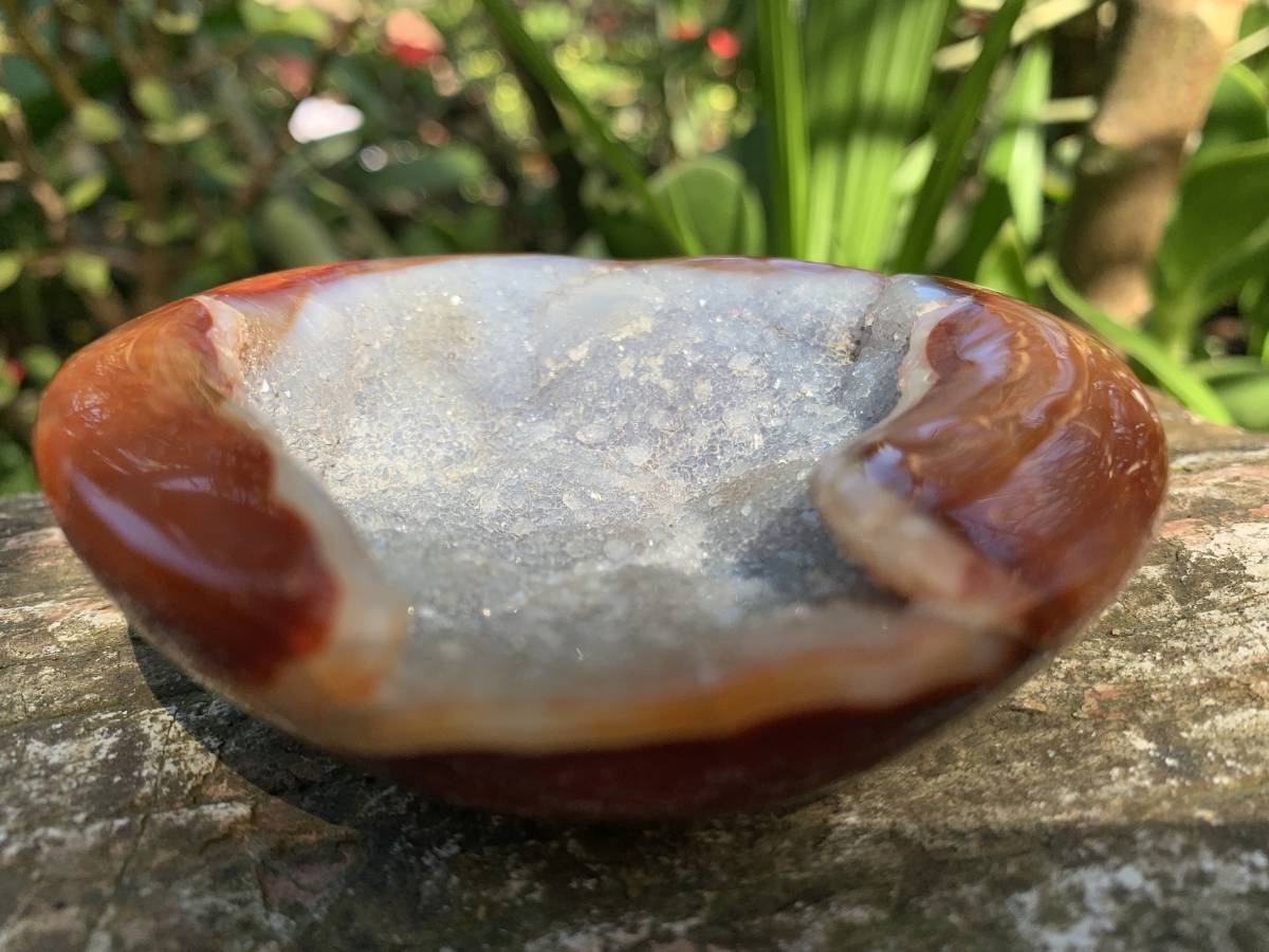 Polished Red Carnelian Crystalline Geode Bowl x 1 From Madagascar