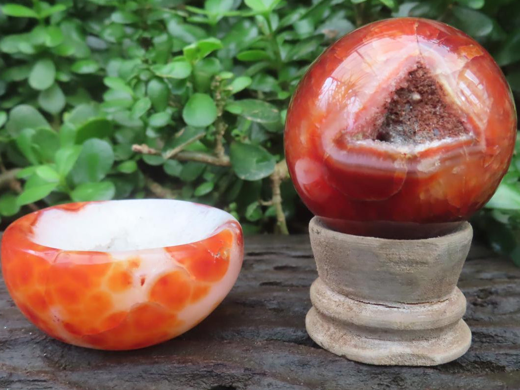 Polished Carnelian Bowl and Sphere - A Single Set -  x 1 From Madagascar