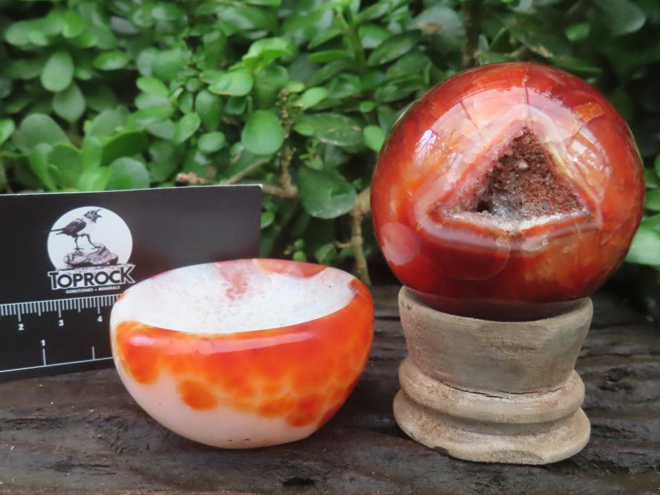 Polished Carnelian Bowl and Sphere - A Single Set -  x 1 From Madagascar