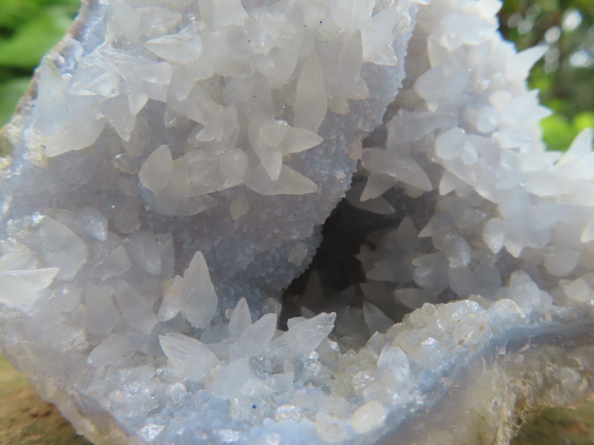 Natural Blue Lace Agate Geode with Fluorescent Dog Tooth Calcite Specimen x 1 From Nsanje, Malawi