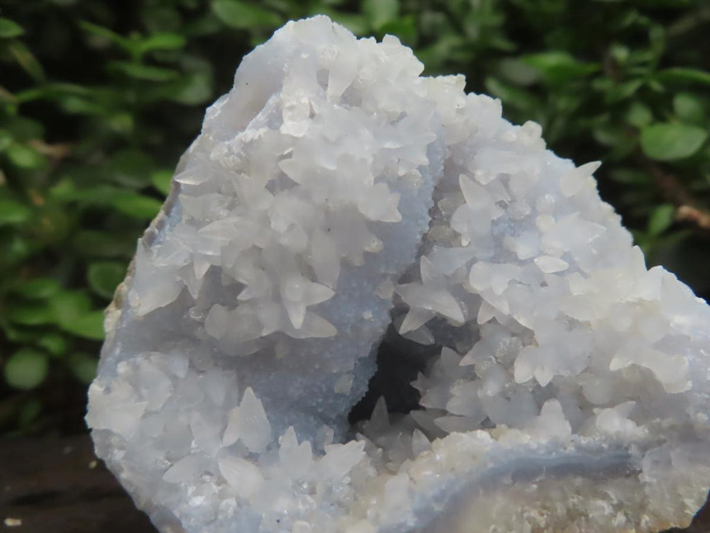 Natural Blue Lace Agate Geode with Fluorescent Dog Tooth Calcite Specimen x 1 From Nsanje, Malawi