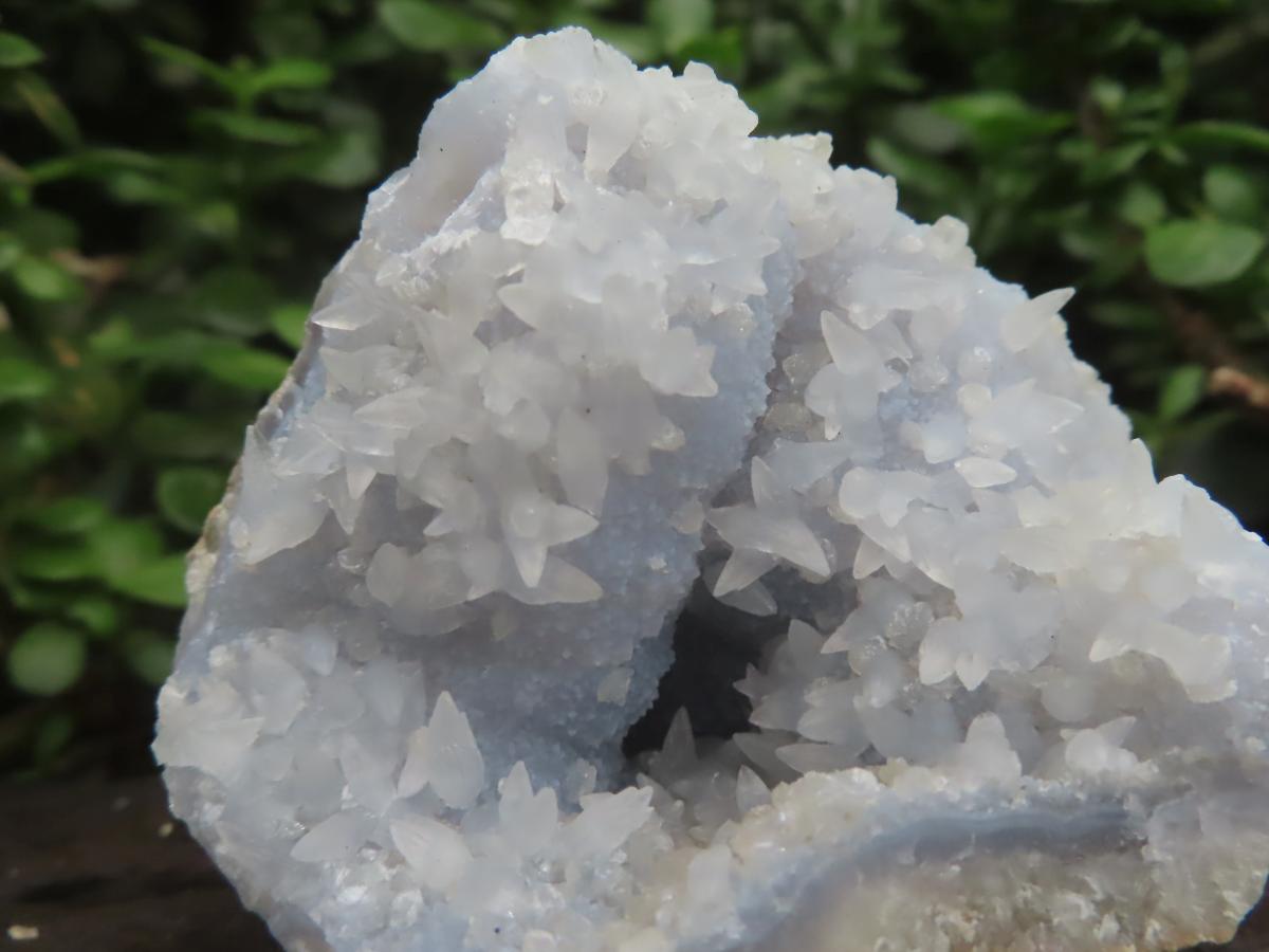 Natural Blue Lace Agate Geode with Fluorescent Dog Tooth Calcite Specimen x 1 From Nsanje, Malawi
