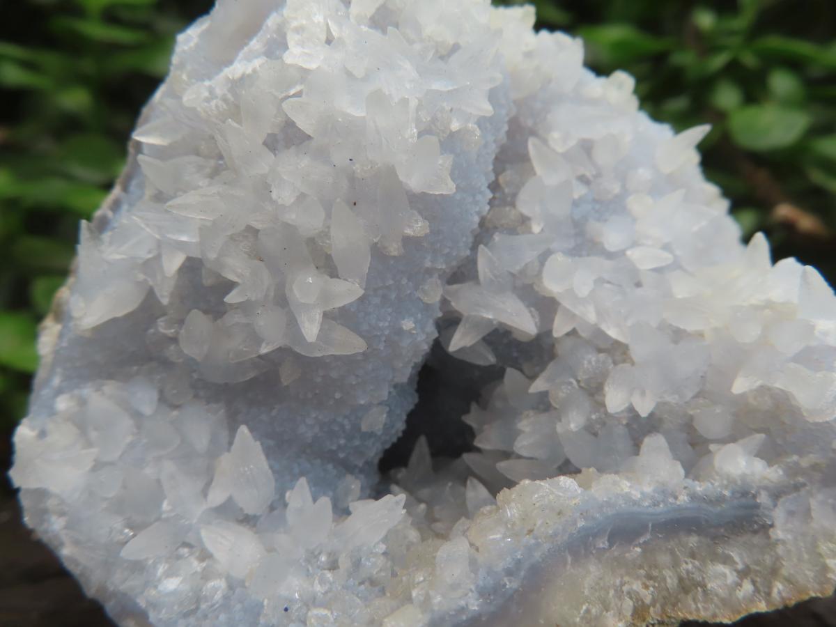 Natural Blue Lace Agate Geode with Fluorescent Dog Tooth Calcite Specimen x 1 From Nsanje, Malawi