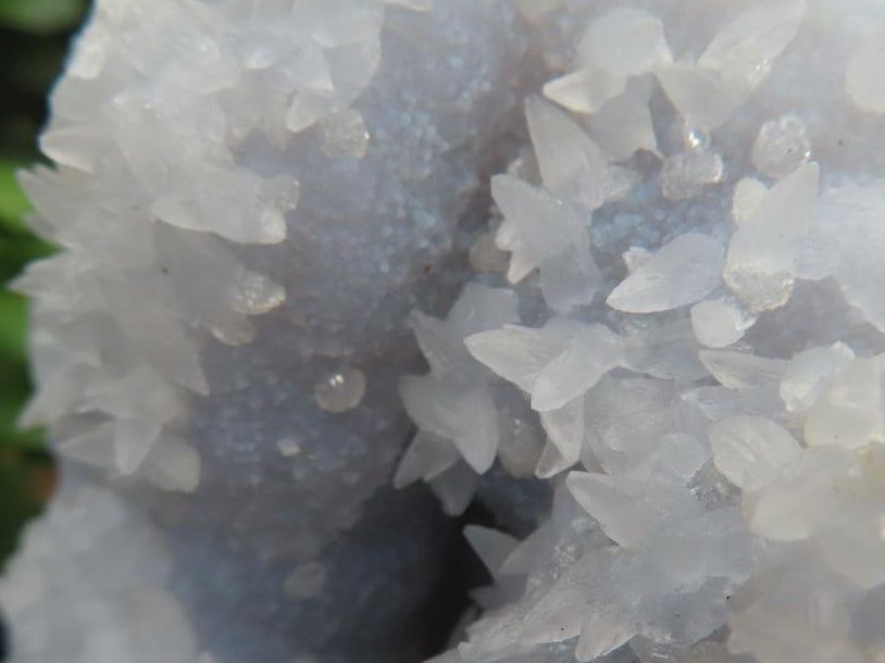 Natural Blue Lace Agate Geode with Fluorescent Dog Tooth Calcite Specimen x 1 From Nsanje, Malawi