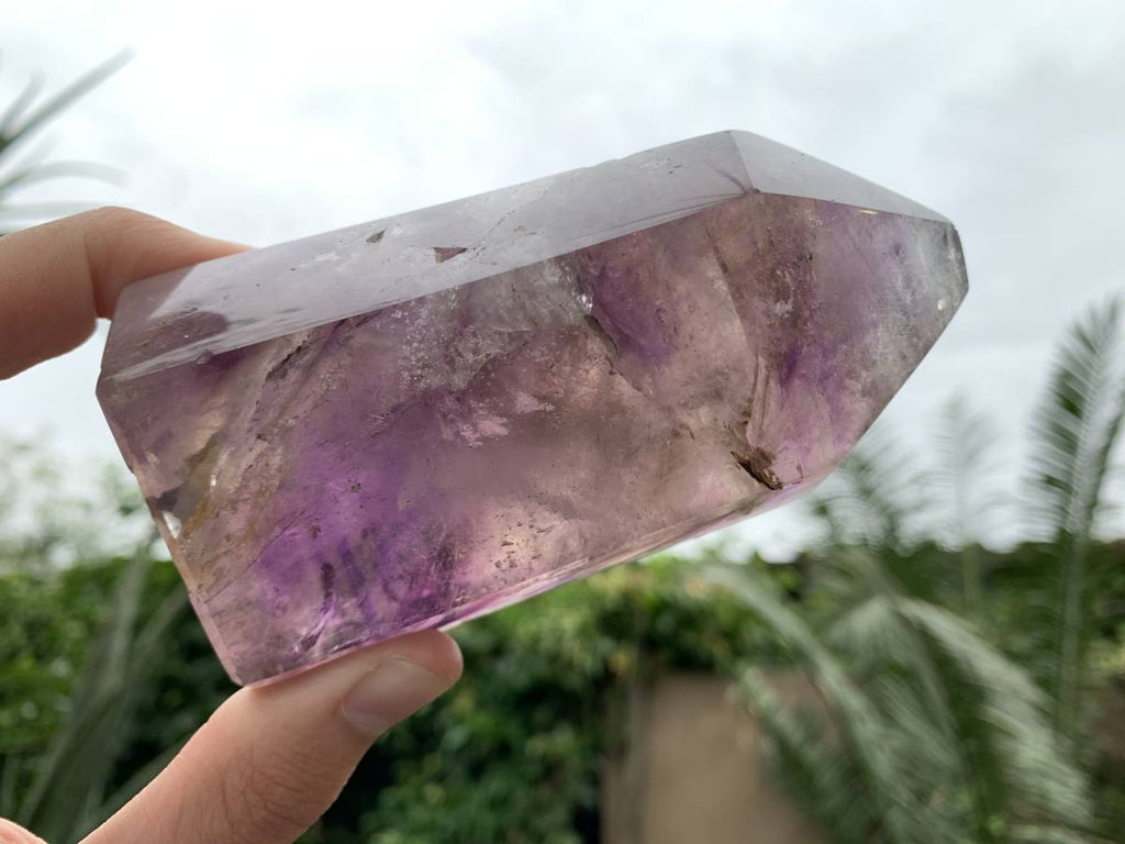 Polished Smokey Amethyst, Window Quartz Crystal with Enhydro x 1 From Akansobe, Madagascar