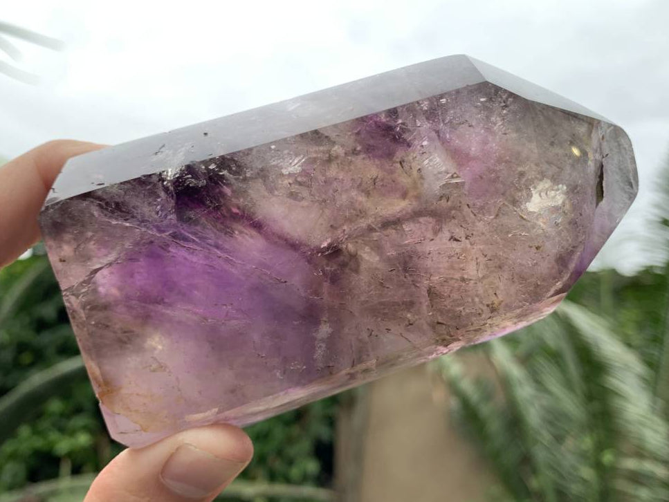 Polished Smokey Amethyst, Window Quartz Crystal with Enhydro x 1 From Akansobe, Madagascar