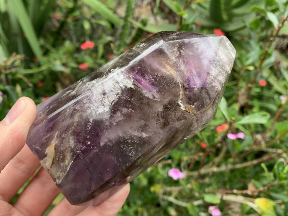 Polished Smokey Amethyst, Window Quartz Crystal with Enhydro x 1 From Akansobe, Madagascar