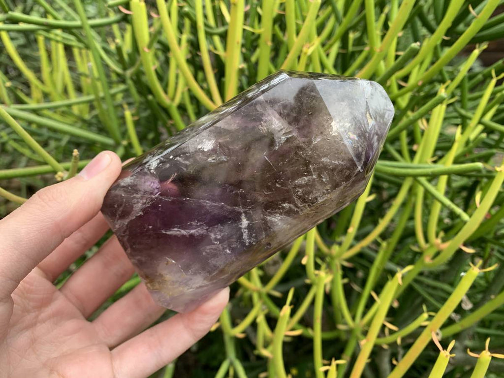 Polished Smokey Amethyst, Window Quartz Crystal with Enhydro x 1 From Akansobe, Madagascar