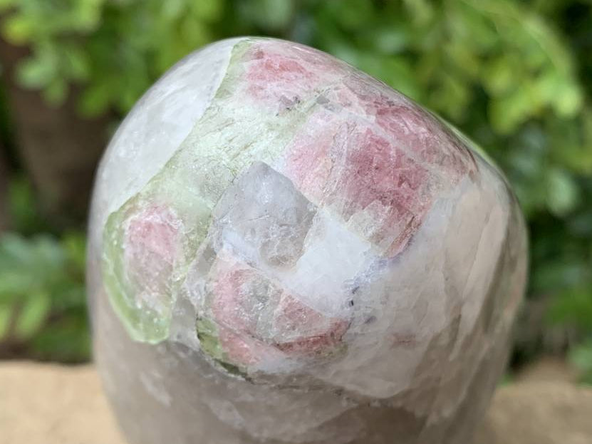 Polished Watermelon Tourmaline in Smokey Quartz Standing Free Form x 1 From Mozambique