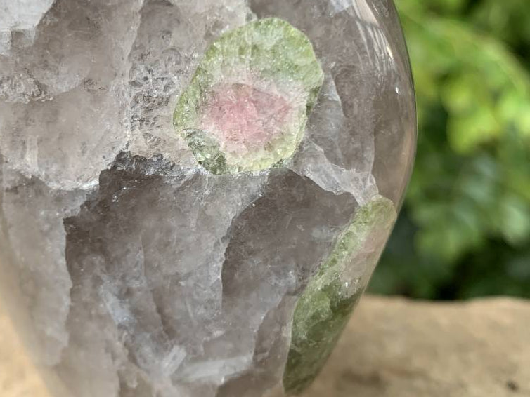 Polished Watermelon Tourmaline in Smokey Quartz Standing Free Form x 1 From Mozambique