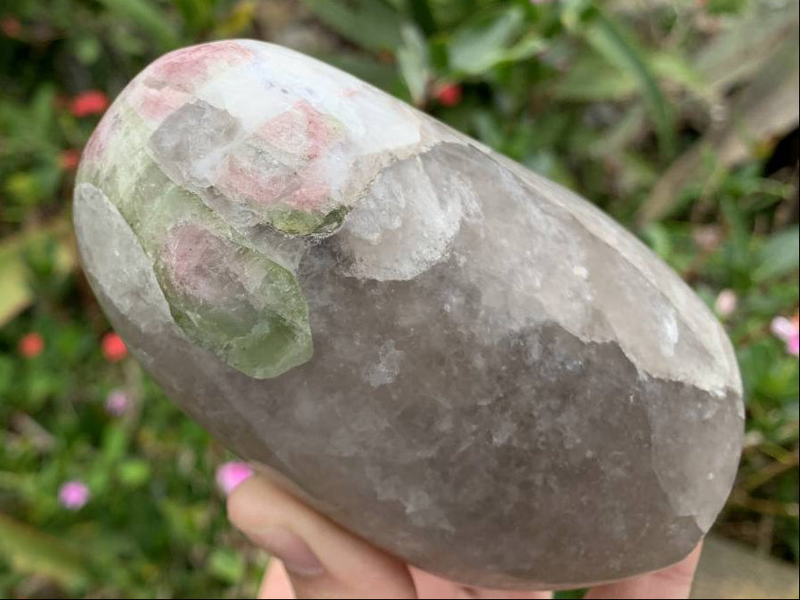 Polished Watermelon Tourmaline in Smokey Quartz Standing Free Form x 1 From Mozambique